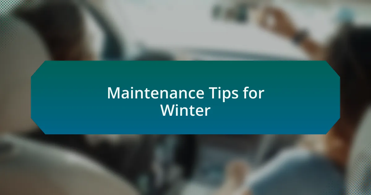 Maintenance Tips for Winter