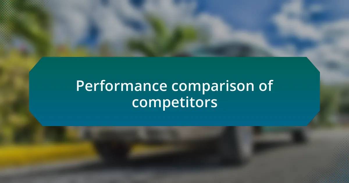 Performance comparison of competitors